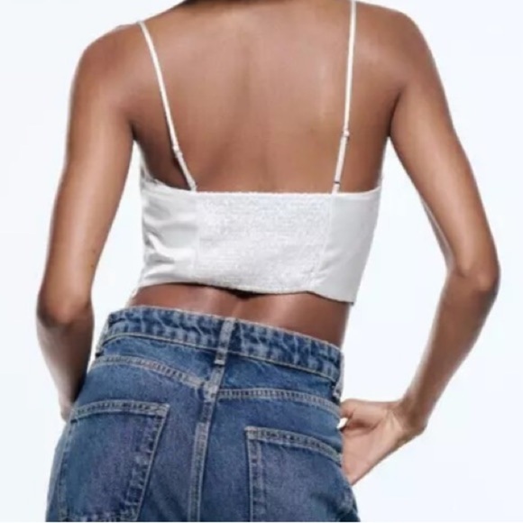 NWT Zara Corset Cropped Faux Satin White Fancy Summer Party Tank Top Size Small - Picture 4 of 14